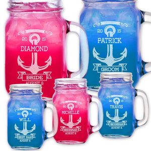WEDDINGS Anchor Wedding Design Mason Jar Mug With Handle Gift Idea for Bridal Shower, Beach Wedding, Bachelorette Party, Engagement Party, Pool