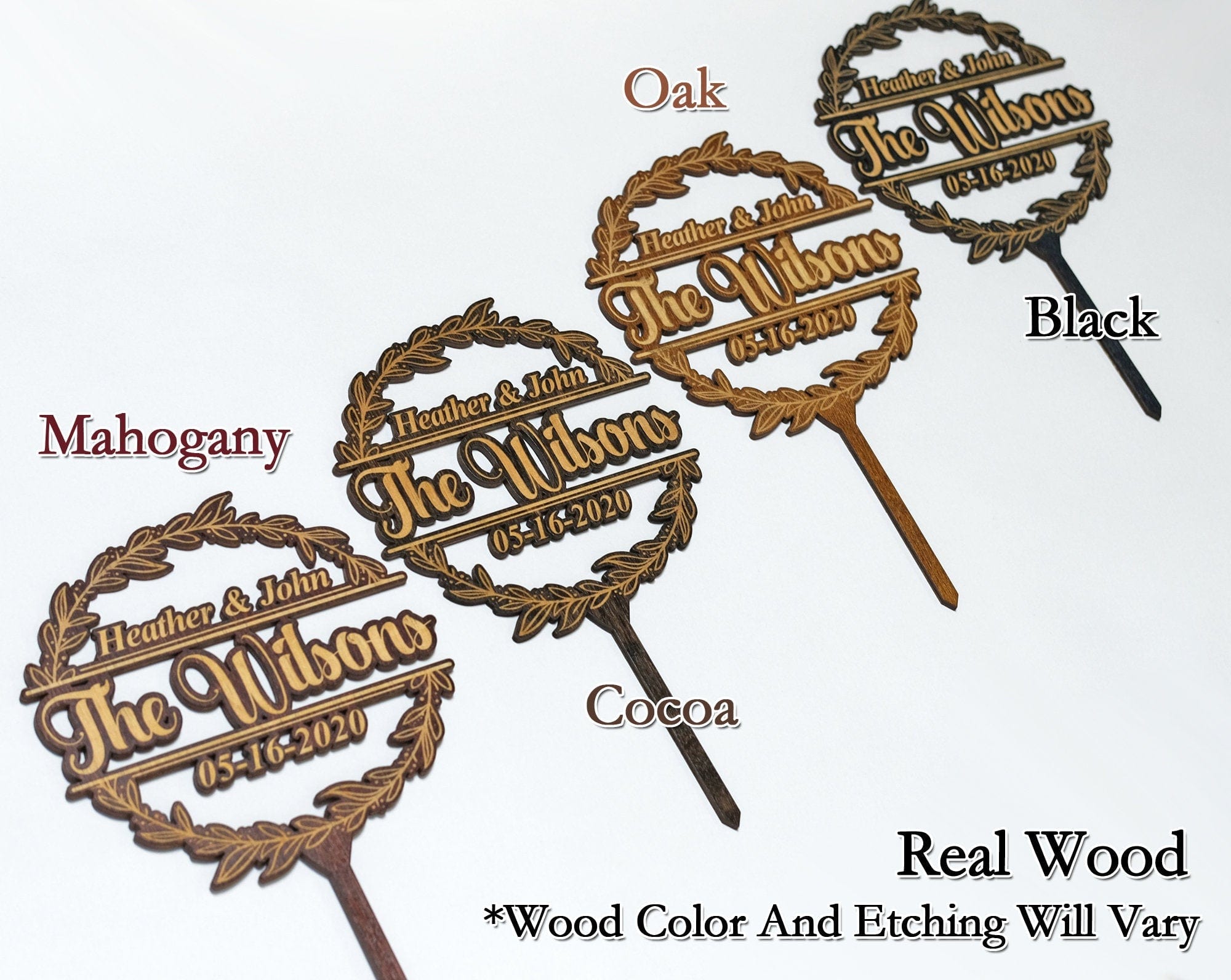 WEDDINGS Anniversary Wedding Couple Laser Engraved Last Name Wreathe Cake Decor Love Wooden Rustic Bridal Topper Personalized Custom Party Decoration