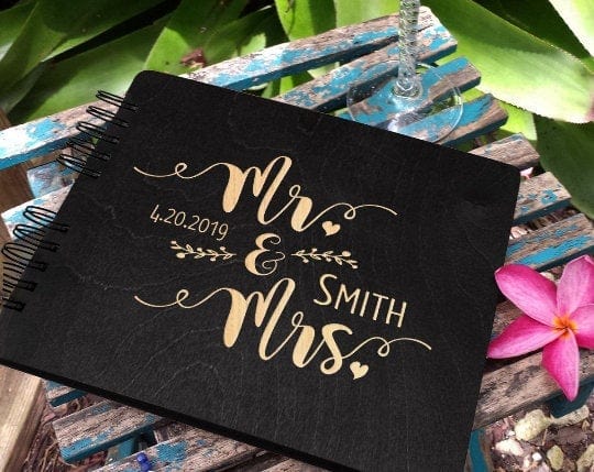 WEDDINGS Black 8.5 x 7 / 80 Pages Ivory Blank Mr. and Mrs. Custom Guest Book Husband Wife 50th Anniversary Party Decoration Photo Booth Rustic Wedding Guestbook 60th Sign in Book Bride
