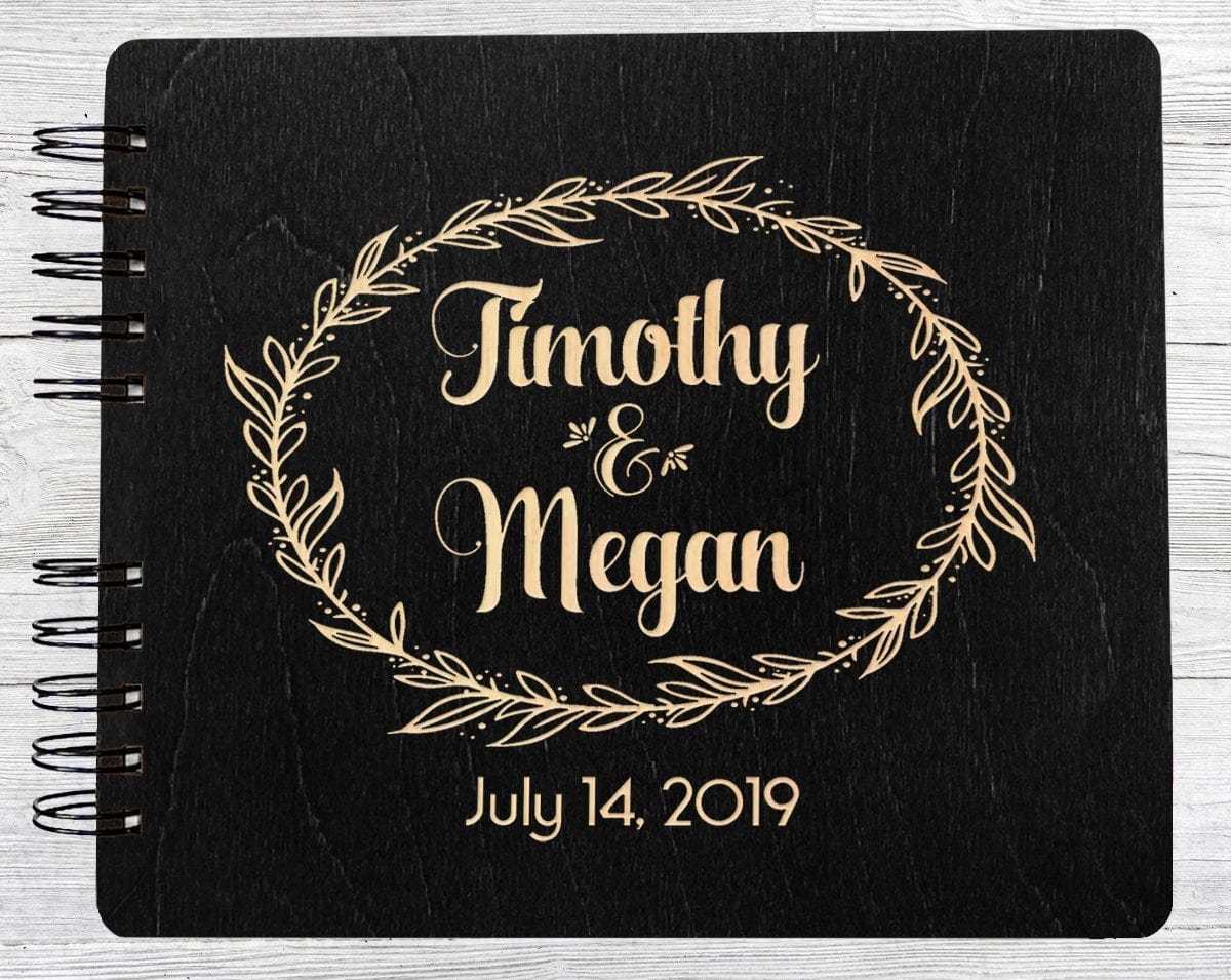 WEDDINGS Black 8.5 x 7 / 80 Pages Ivory Blank Wreathe Soon to Be Married Custom Alternate Rustic Guest Book Gift Wooden Personalize Guestbook Bridal Shower Wedding Guests Sign In Book