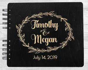 WEDDINGS Black 8.5 x 7 / 80 Pages Ivory Blank Wreathe Soon to Be Married Custom Alternate Rustic Guest Book Gift Wooden Personalize Guestbook Bridal Shower Wedding Guests Sign In Book