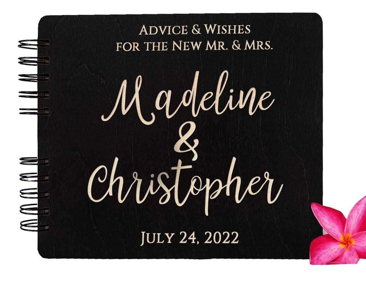 WEDDINGS Black 80 Pages 7x8.5 / Ivory Blank Wedding Happily Ever After Wood Personalized Album Guest Book Guest Sign In Custom Hardcover Guestbook for Future Mr Mrs