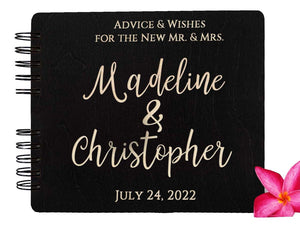 WEDDINGS Black 80 Pages 7x8.5 / Ivory Blank Wedding Happily Ever After Wood Personalized Album Guest Book Guest Sign In Custom Hardcover Guestbook for Future Mr Mrs