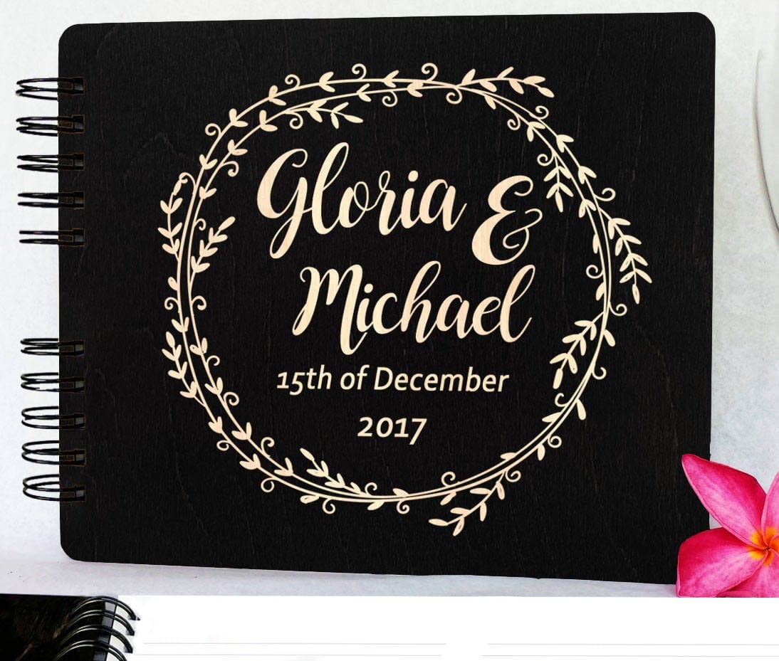 WEDDINGS Black Stain 8.5x7 / 80 Pages Ivory Blank Wooden Wedding Guestbook Rustic Personalized Wood Alternate Unique Bride Groom Guest Book Custom Newlywed Wedding Guest Register Gift