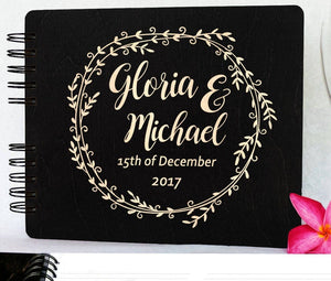 WEDDINGS Black Stain 8.5x7 / 80 Pages Ivory Blank Wooden Wedding Guestbook Rustic Personalized Wood Alternate Unique Bride Groom Guest Book Custom Newlywed Wedding Guest Register Gift