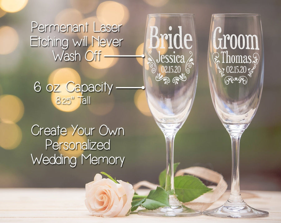 Set of 6, Wedding on sale Bridesmaid Gift, Personalized Champange Flutes, Bridal Party Gift, Custom Champagne Glasses, Bridal Shower Favor, Moh Gift