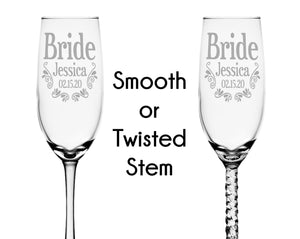 WEDDINGS Bridal Shower Personalized Bride Groom Flutes Set of 2 Vow Renewal Future Mr Mrs Wedding Champagne Glasses Newlywed Couples Engraved Gifts