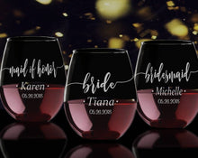 WEDDINGS Bride and Bridesmaid ONE Personalized Stemless Wine Glass Will You Be My? Maid of Honor Proposal Gift Idea Engraved Wedding Party Favors