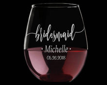 WEDDINGS Bride and Bridesmaid ONE Personalized Stemless Wine Glass Will You Be My? Maid of Honor Proposal Gift Idea Engraved Wedding Party Favors
