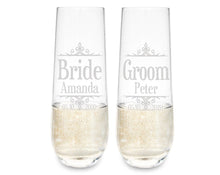 WEDDINGS Bride Groom Rustic Design Set of 2 Flute Glasses Wedding Party Decoration Rehearsal Dinner Toasting Flutes Bridal Shower Personalized Gift