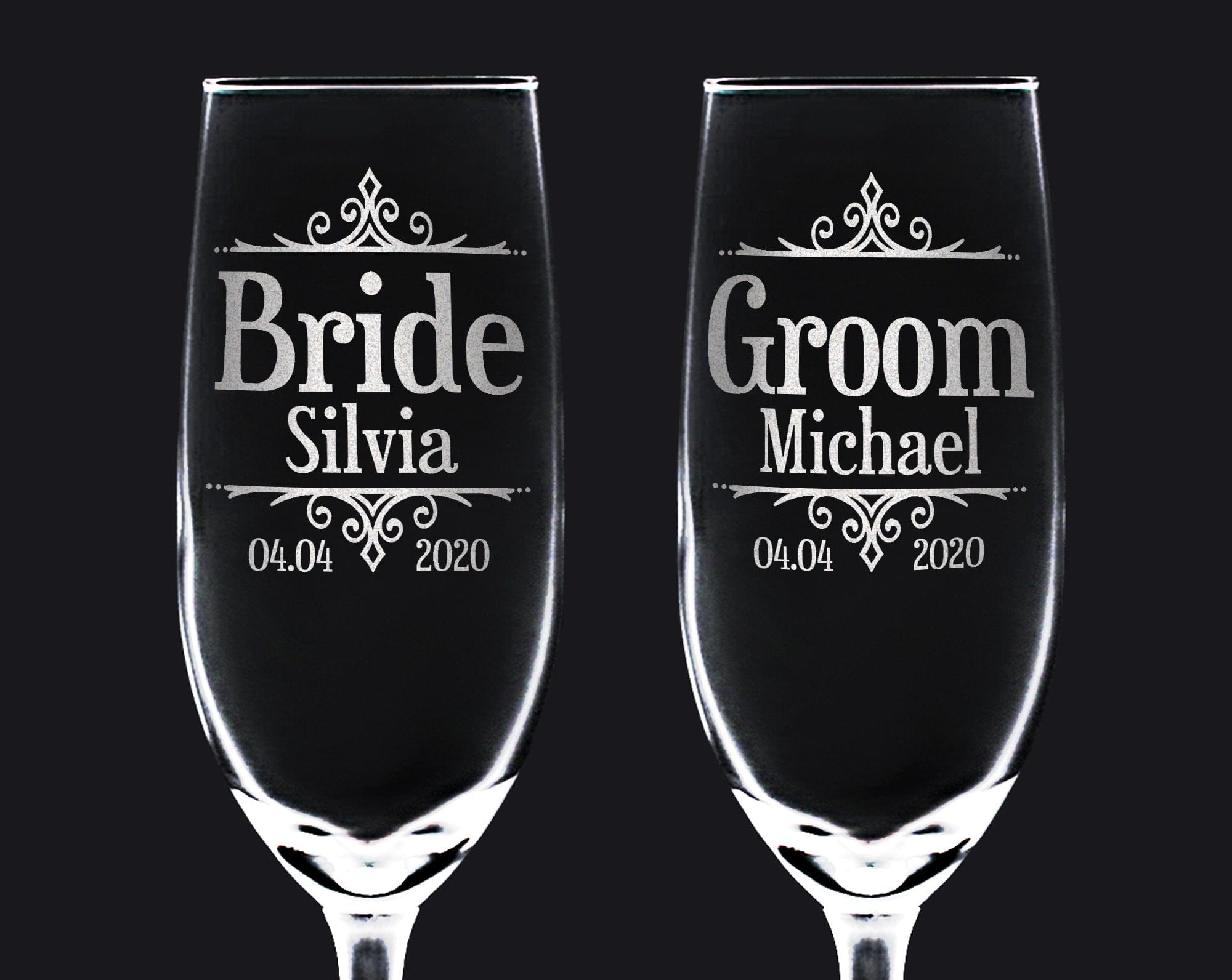 WEDDINGS Bride Groom Rustic Design Set of 2 Flutes Glasses Wedding Party Decoration Rehearsal Dinner Toasting Flute Bridal Shower Personalized Gift