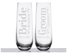 WEDDINGS Bride Groom Set of 2 Stemless Champagne Flutes Personalized Engraved Gifts for Women Couples Table Centerpiece Anniversary Decor Gift