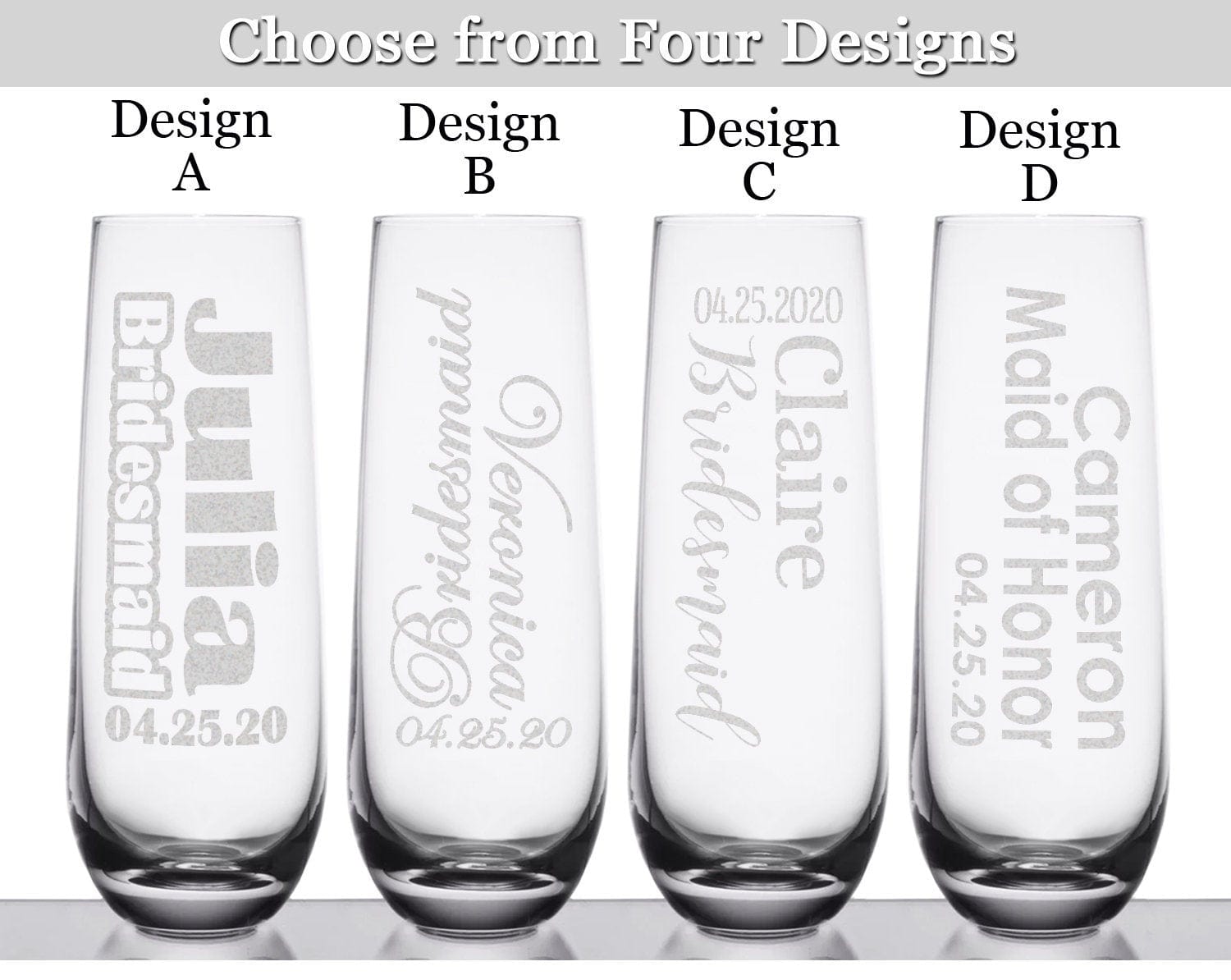WEDDINGS Bridesmaid Proposal Personalized Ladies Stemless Champagne Wine Glasses Single Day of Wedding Bridal Celebration Bride Mother Mimosa Glass