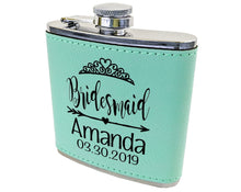 WEDDINGS Bridesmaid Teal or Pink Leather Customized Flask Engraved for Bride Beach Wedding Destination Gift Stainless Steel Sister Mother of Bride