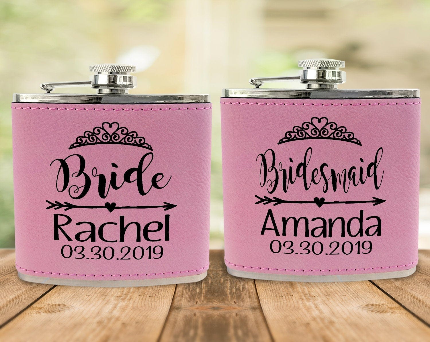 WEDDINGS Bridesmaid Teal or Pink Leather Customized Flask Engraved for Bride Beach Wedding Destination Gift Stainless Steel Sister Mother of Bride