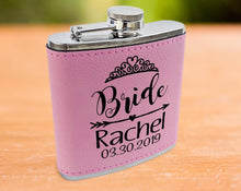 WEDDINGS Bridesmaid Teal or Pink Leather Customized Flask Engraved for Bride Beach Wedding Destination Gift Stainless Steel Sister Mother of Bride