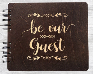 WEDDINGS Burnt Cocoa 8.5 x 7 / 80 Pages Ivory Blank Be Our Guest Wedding Gift Bridal Shower for Bride Groom Guest Book Rustic Ceremony Reception Decor Newlyweds Couples Wooden Sign In Gifts
