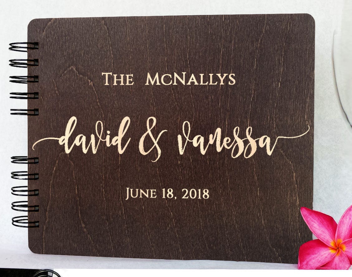WEDDINGS Burnt Cocoa 8.5 x 7 / 80 Pages Ivory Blank Personalized Wedding Guest Book Wooden Custom Hand Made Alternative Guestbook for Newlywed Wedding Guest Register  Album