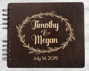 WEDDINGS Burnt Cocoa 8.5 x 7 / 80 Pages Ivory Blank Wreathe Soon to Be Married Custom Alternate Rustic Guest Book Gift Wooden Personalize Guestbook Bridal Shower Wedding Guests Sign In Book