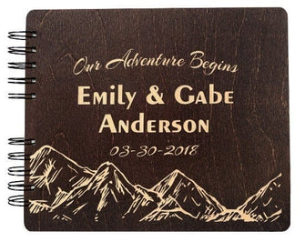 WEDDINGS Burnt Cocoa 8.5x7 / 80 Pages IVORY Blank Our Adventure Begins Just Married Wedding Wooden Guest Book Unique Rustic Engraved GuestBook Bridal Shower Gift for Bride Groom Photo Album