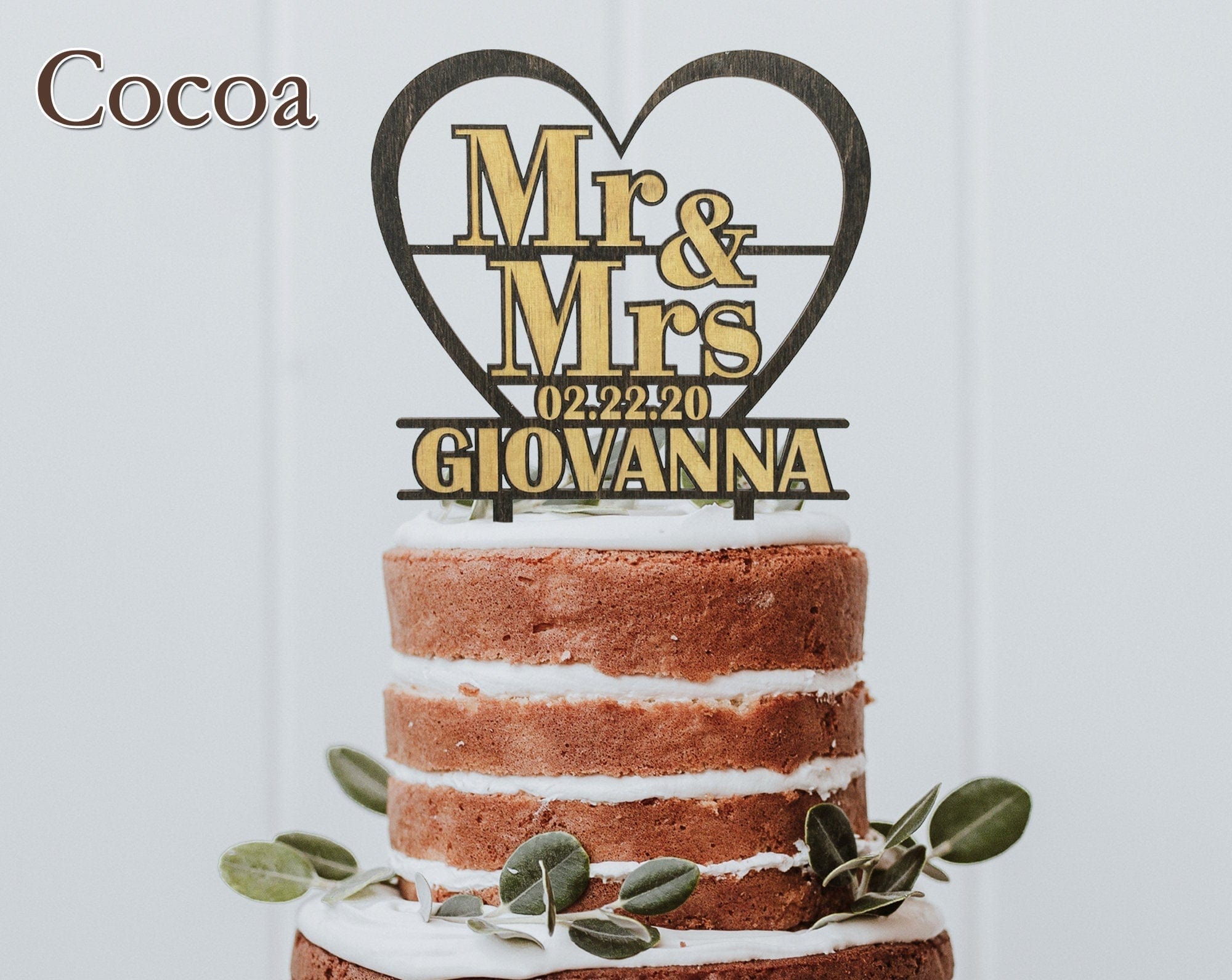 WEDDINGS Burnt Cocoa Wedding Cake Topper Personalized Wood Name Mr Mrs Cake Decoration Rustic Bride Groom Custom Tier Cake Toppers Bridal Shower Gift for Couple