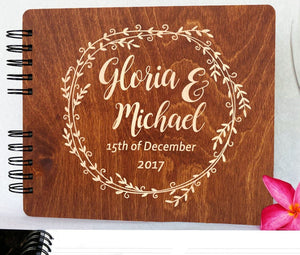 WEDDINGS Carmel Oak 8.5x7 / 80 Pages Ivory Blank Wooden Wedding Guestbook Rustic Personalized Wood Alternate Unique Bride Groom Guest Book Custom Newlywed Wedding Guest Register Gift