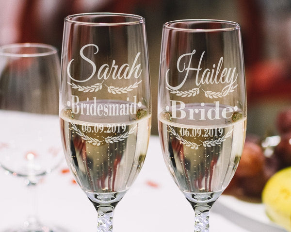 Personalized Champagne Glasses, Wedding gift, The Crystal Shoppe.