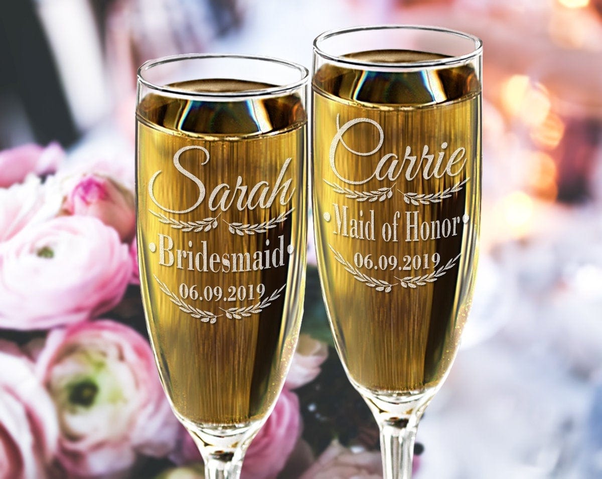 WEDDINGS Champagne Glasses Wedding Day Bridesmaid Thank You from Bride Gifts Womens Wine Glass Sister Moms Birthday Anniversary Graduated Flutes Gift