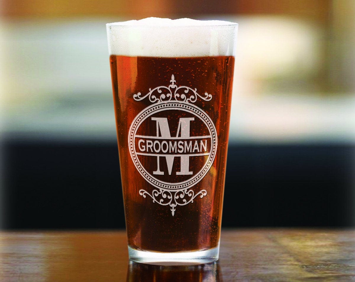 WEDDINGS Classy Birthday Monogram Wedding Party 16oz Engraved Beer Glass Personalized Groomsmen Beer Mug Monogrammed Groom Wedding Men Favor Gift