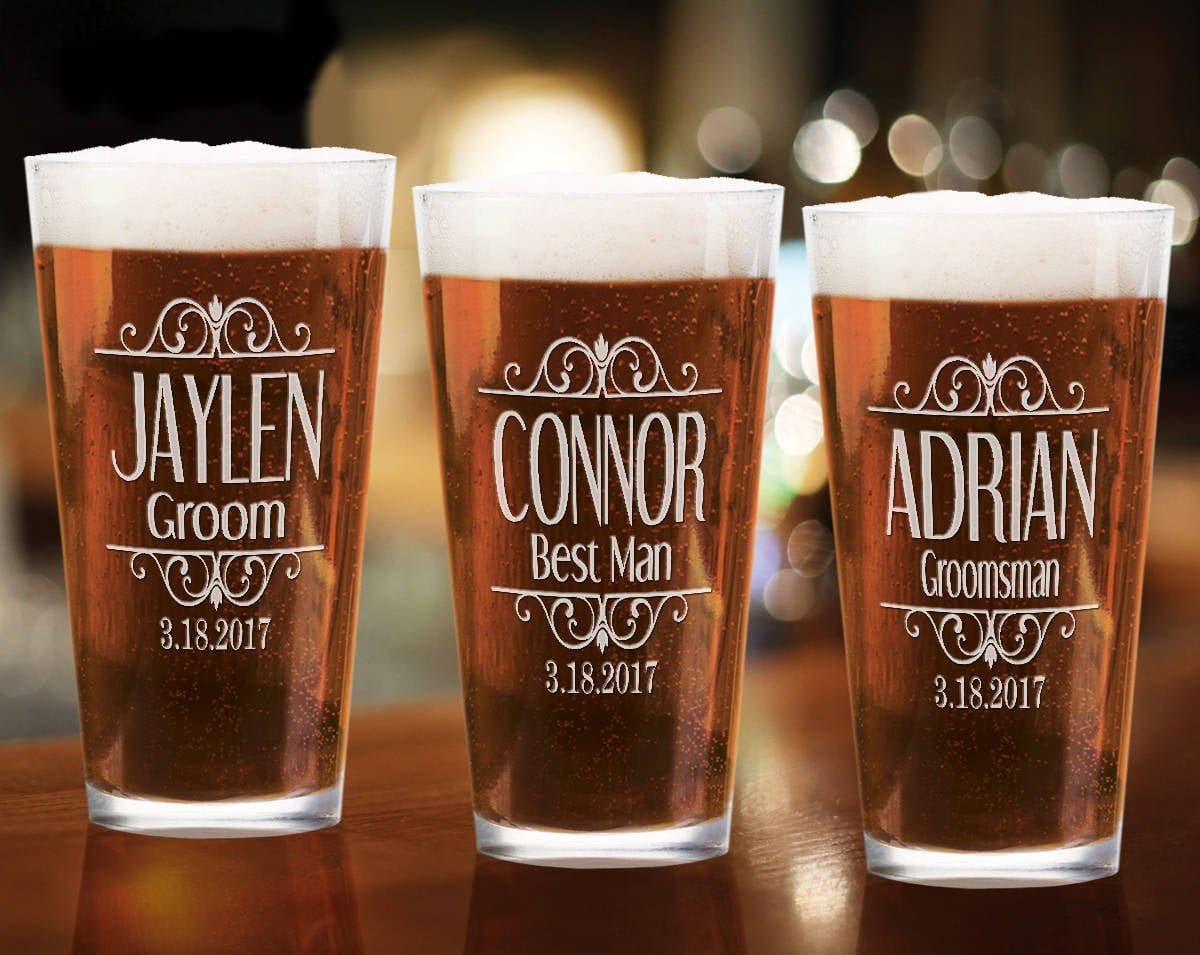 WEDDINGS Classy Party 16oz Unique Engraved Beer Glass Personalized Wedding Gift Groomsmen Beer Mug Groom Bride Wedding Favor Gift Birthday for Dad