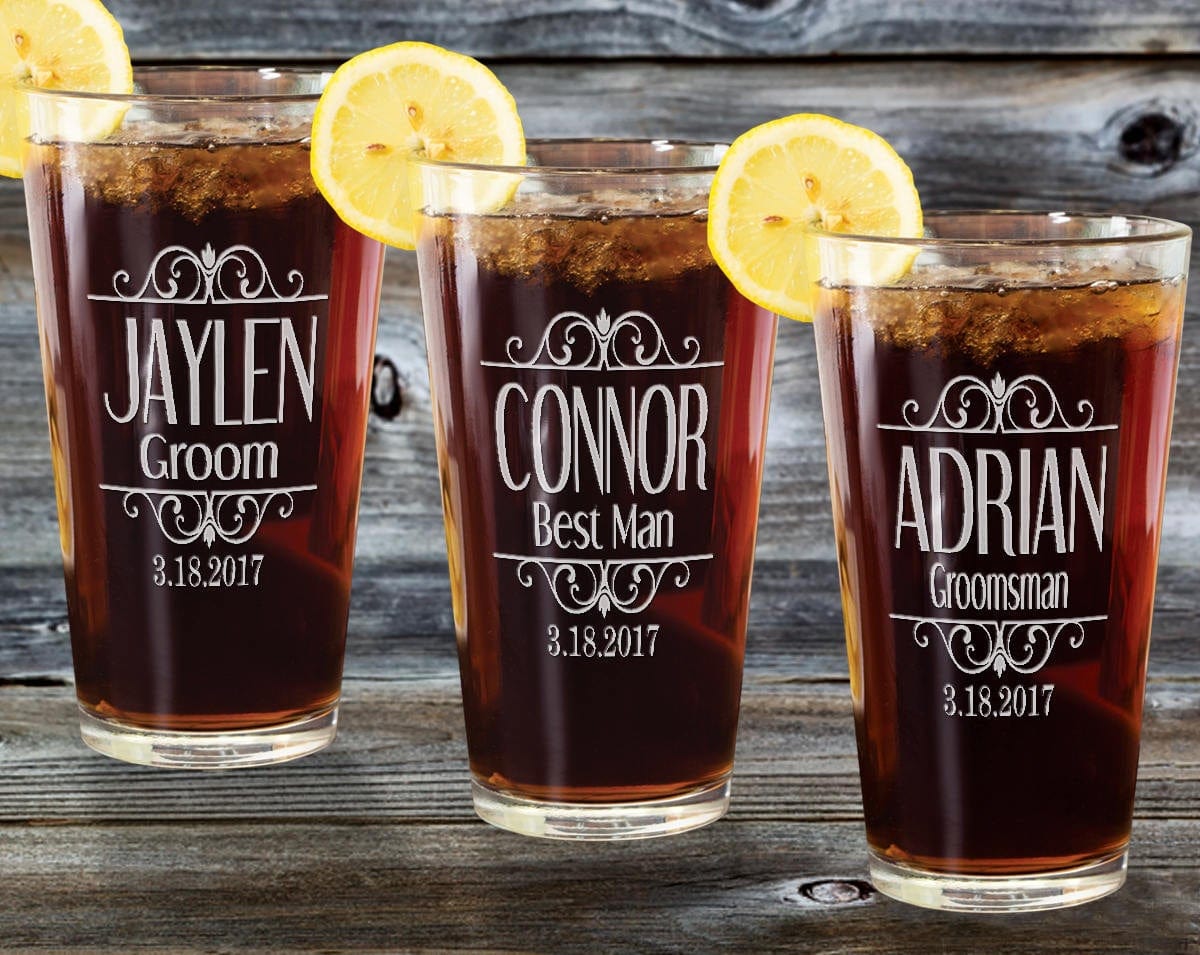 WEDDINGS Classy Party 16oz Unique Engraved Beer Glass Personalized Wedding Gift Groomsmen Beer Mug Groom Bride Wedding Favor Gift Birthday for Dad