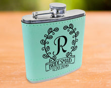 WEDDINGS Classy Single Monogram Personalized Birthday Flask Gift Teal or Pink Engraved Womens Present from Husband Wife Anniversary Idea Team Bride