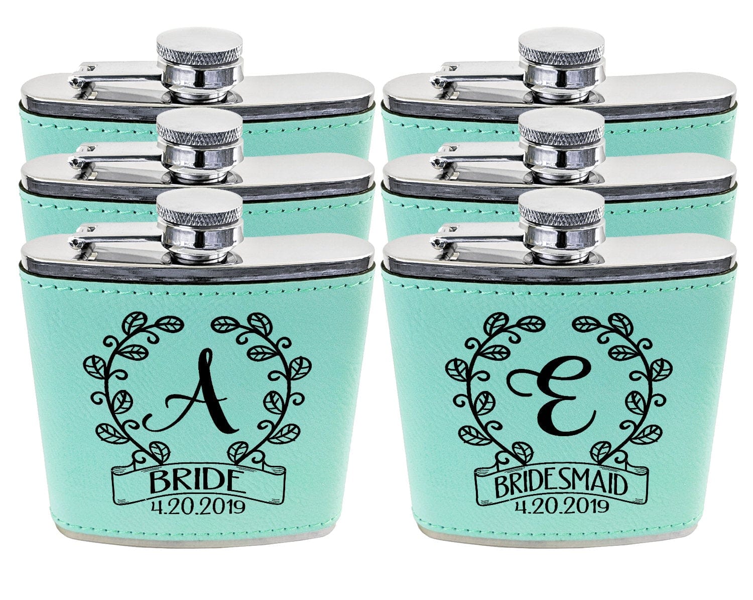 WEDDINGS Classy Single Monogram Personalized Birthday Flask Gift Teal or Pink Engraved Womens Present from Husband Wife Anniversary Idea Team Bride