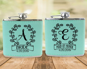 WEDDINGS Classy Single Monogram Personalized Birthday Flask Gift Teal or Pink Engraved Womens Present from Husband Wife Anniversary Idea Team Bride