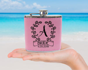 WEDDINGS Classy Single Monogram Personalized Birthday Flask Gift Teal or Pink Engraved Womens Present from Husband Wife Anniversary Idea Team Bride