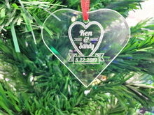 WEDDINGS Couple Heart Glass Christmas Ornament Personalized Him Her Couples Gift Love Engraved Names Date Wedding Married Engagement Anniversary