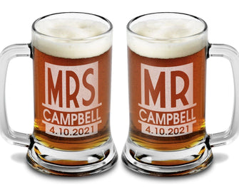 WEDDINGS Couples Customized 25th Wedding Anniversary for Her Him Beer Mug Set of 2 Fathers Day Best Friend Birthday Gift Unbiological Sister Glasses