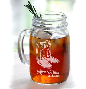 WEDDINGS Cowboy Boot Wedding Personalized Mugs Mason Jar Glasses Wedding Party Country Western Barn Wedding Bridesmaid Groomsmen Gifts Favors