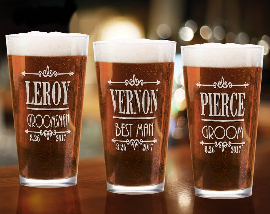 Personalized Glasses Set of 6, Groomsmen Glasses, Wedding newest Party Gift, Engraved Pint Glass, Groomsmen Gifts, Etched Beer Glass, Bridal Party