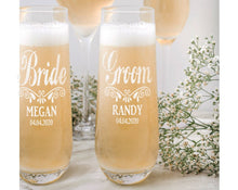 WEDDINGS Custom Engraved His Her Champagne Glasses Set of 2 Bride Groom Wedding Decorations for Party 55th Anniversary Gift Newlywed Bridal Shower