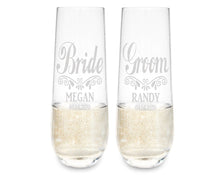 WEDDINGS Custom Engraved Stemless Champagne Glasses Set of 2 Bride Groom Wedding Decorations for Party 55th Anniversary Gift Newlywed Bridal Shower