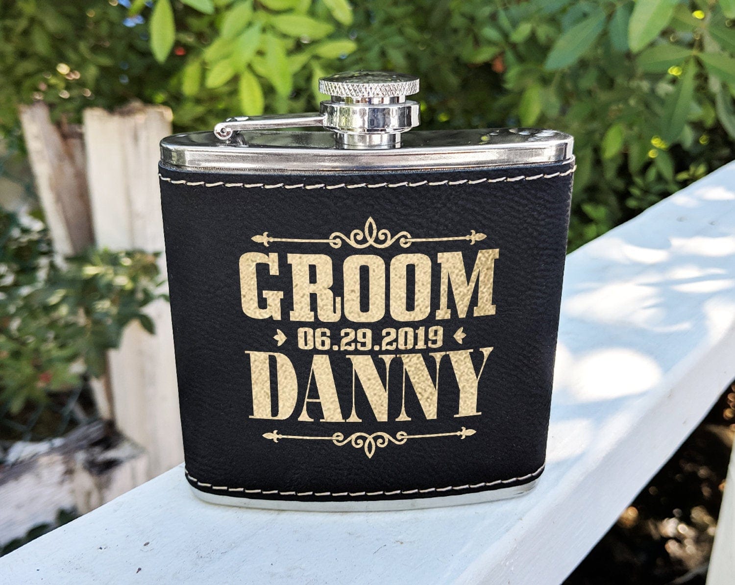 WEDDINGS Custom Flask for Mens Birthday Idea Womens Bride Tribe Personalized Gifts Wedding Groomsmen Best Man Gold Engraved Father Mans Gift Leather