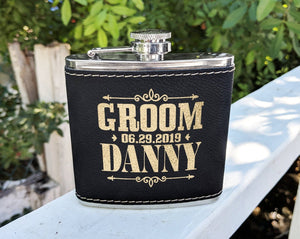 WEDDINGS Custom Flask for Mens Birthday Idea Womens Bride Tribe Personalized Gifts Wedding Groomsmen Best Man Gold Engraved Father Mans Gift Leather