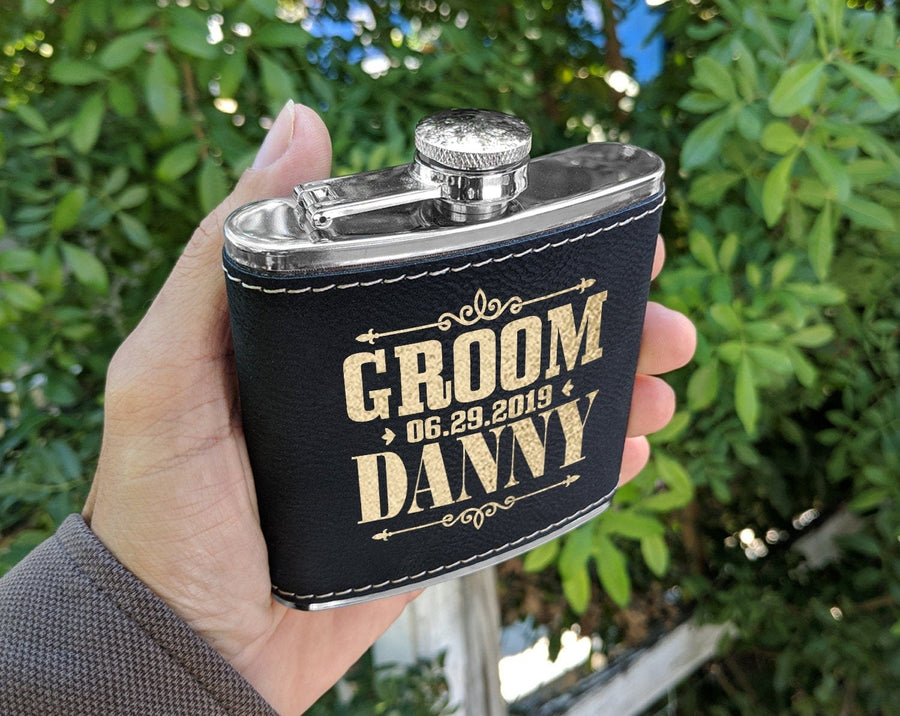 Leather Wrapped 2024 Stainless Steel Hip Flask with Monogram - Personalized Handmade groomsmen gift bridal party gift father's day gift