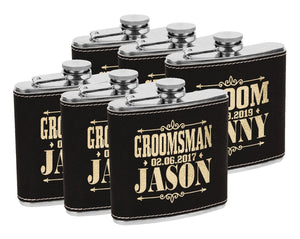 WEDDINGS Custom Flask for Mens Birthday Idea Womens Bride Tribe Personalized Gifts Wedding Groomsmen Best Man Gold Engraved Father Mans Gift Leather