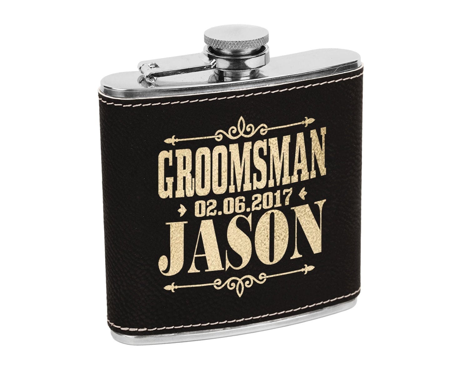 WEDDINGS Custom Flask for Mens Birthday Idea Womens Bride Tribe Personalized Gifts Wedding Groomsmen Best Man Gold Engraved Father Mans Gift Leather