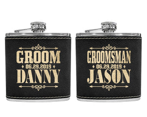 WEDDINGS Custom Flask for Mens Birthday Idea Womens Bride Tribe Personalized Gifts Wedding Groomsmen Best Man Gold Engraved Father Mans Gift Leather