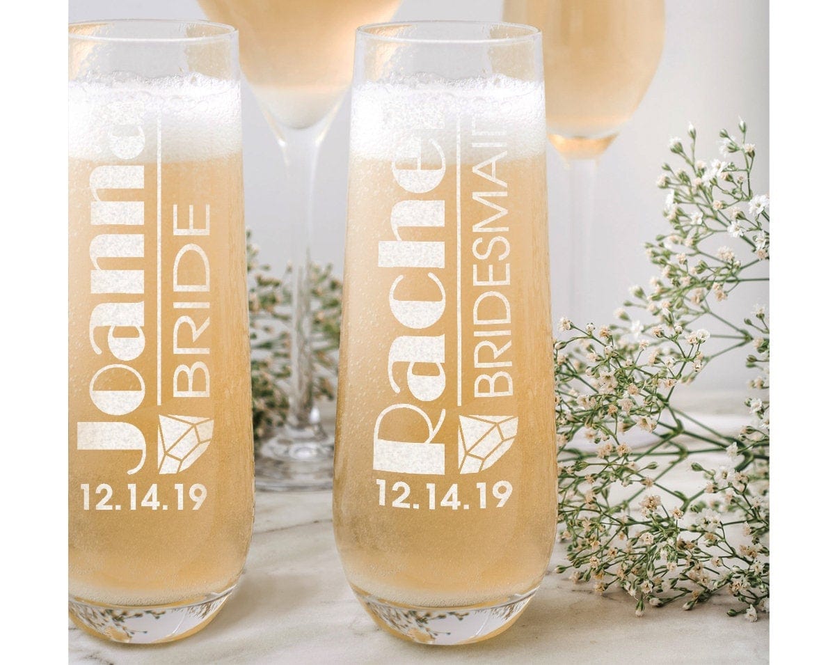 WEDDINGS Custom Proposal Engraved Bridal Party Stemless Champagne Flutes Wedding Bridesmaid Bride Gifts Personalized Gifts Single Glass Wine Toasts