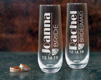 WEDDINGS Custom Proposal Engraved Bridal Party Stemless Champagne Flutes Wedding Bridesmaid Bride Gifts Personalized Gifts Single Glass Wine Toasts