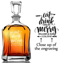 WEDDINGS Eat Drink and Be Merry Personalized Decanter Christmas Wedding Gift for Newlyweds Custom Engraved Whiskey Decanter Bride Groom Present